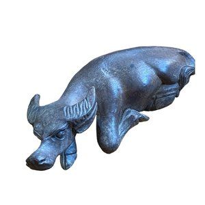 Vintage Hand Carved Wood laying Water Buffalo 7" Long